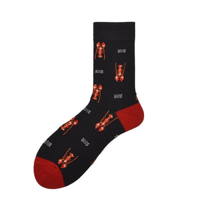 Stevvex unisex crew socks black with red heel/toe and small red animal pattern on Tampa Home & Garden Store