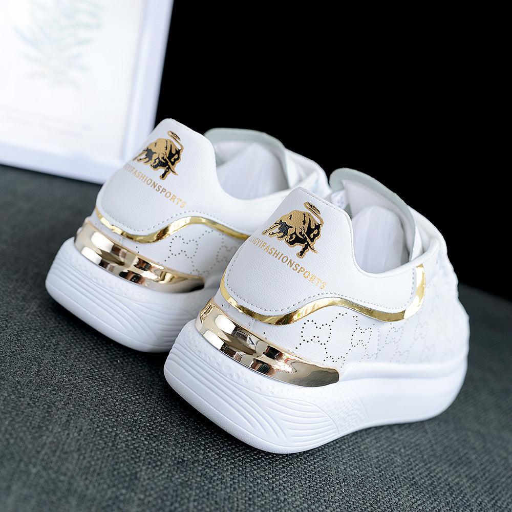 White Stevvex women's sneakers with thick sole, gold heel accent and breathable lace-up design on Tampa Home & Garden Store