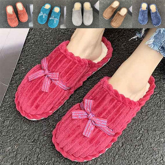 Slippers Stevvex red fuzzy cotton with bow, non-slip indoor house shoes for men and women on Tampa Home & Garden Store