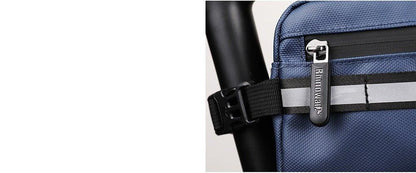 Waterproof handlebar frame bag by Stevvex, blue fabric with reflective strap and zip pull on Tampa Home & Garden Store