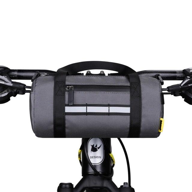Waterproof handlebar bag for bicycle frame by Stevvex, gray with front zip pocket on Tampa Home & Garden Store