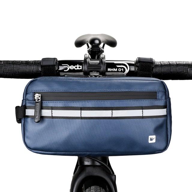 Waterproof handlebar bag blue Stevvex bicycle bag with front zipper and reflective stripe on Tampa Home & Garden Store