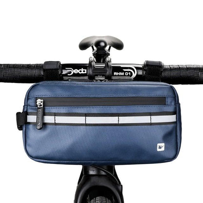 Waterproof handlebar bag blue Stevvex bicycle bag with front zipper and reflective stripe on Tampa Home & Garden Store