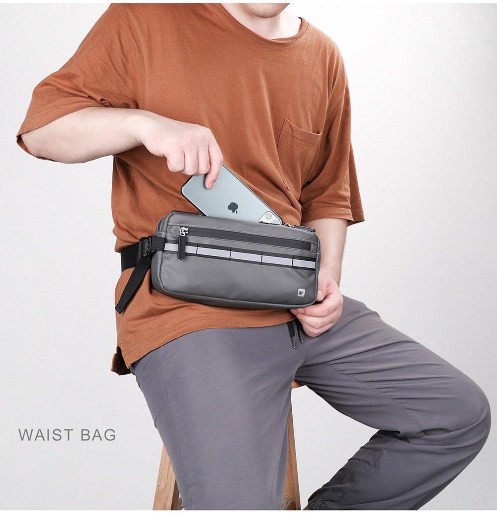Waterproof waist bag for bicycles by Stevvex, gray nylon with front phone pocket on Tampa Home & Garden Store