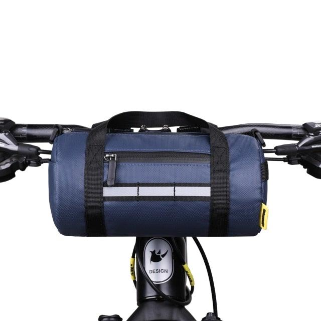 Stevvex waterproof handlebar bag for bicycle frame, blue with front zip pocket and straps on Tampa Home & Garden Store
