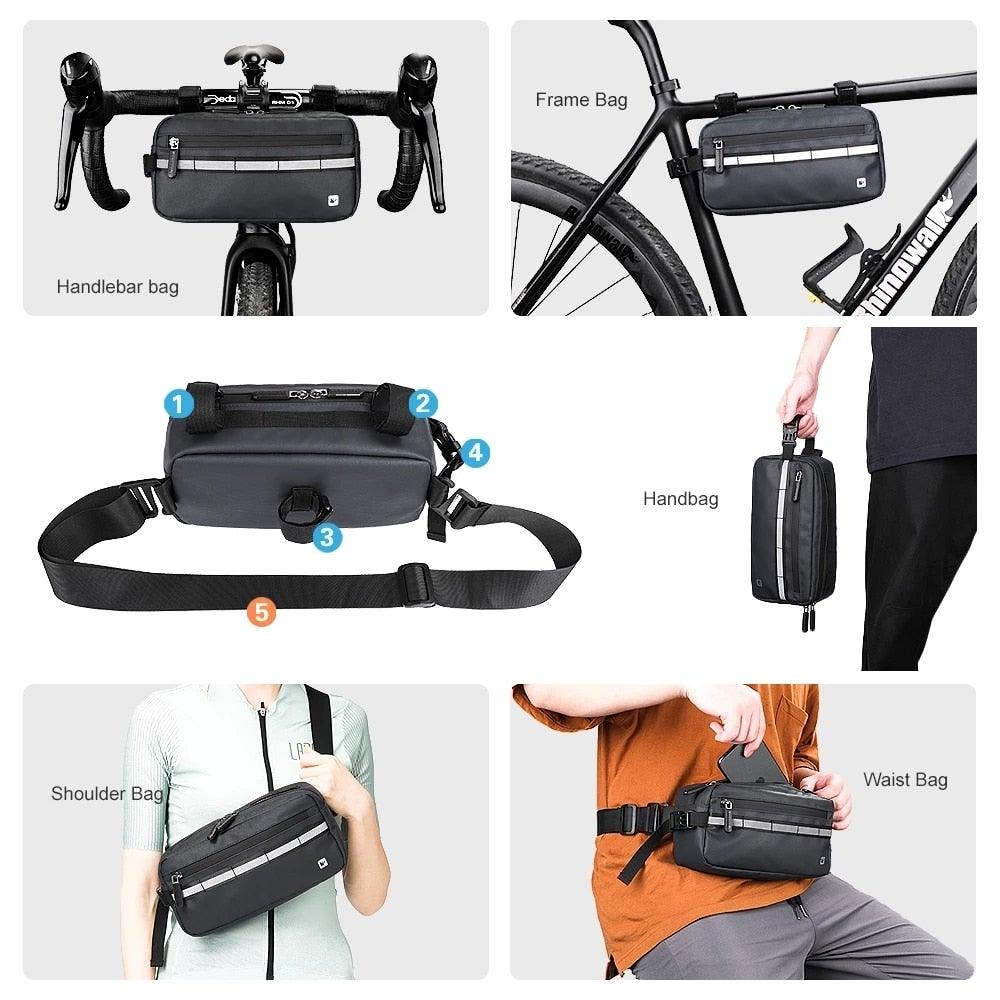 Waterproof handlebar bag for bicycle frame bag by Stevvex gray with reflective strip on Tampa Home & Garden Store