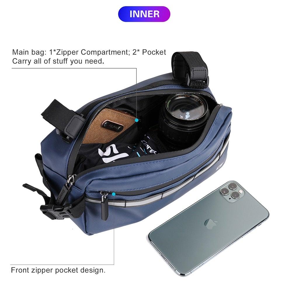 Waterproof bicycle frame bag Stevvex blue with inner compartments and front zipper pocket on Tampa Home & Garden Store