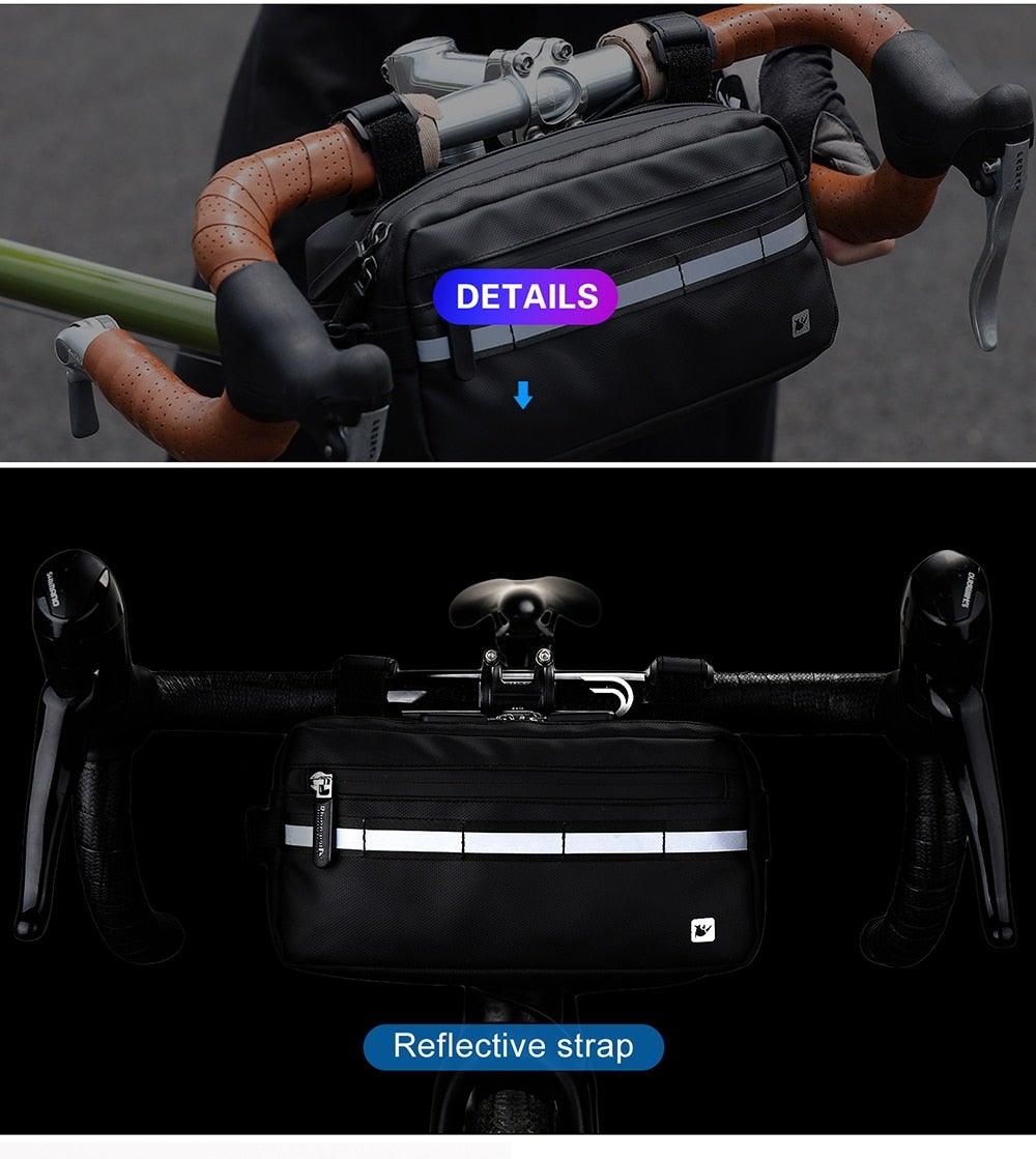 Stevvex waterproof handlebar bag for bicycle frame, ST90SP880XXW, black with reflective stripe on Tampa Home & Garden Store