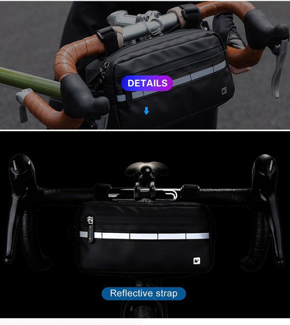 Stevvex waterproof handlebar bag for bicycle frame, ST90SP880XXW, black with reflective stripe on Tampa Home & Garden Store