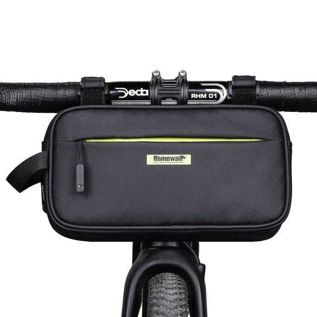 Stevvex waterproof handlebar bag for bicycle, black with front zip pocket on handlebars on Tampa Home & Garden Store