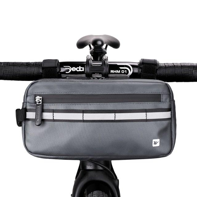 Waterproof handlebar bag by Stevvex grey ST90SP880XXW with front zip pocket on handlebars on Tampa Home & Garden Store