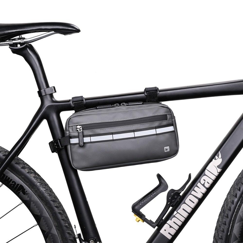 Stevvex waterproof frame bag in gray with front zip pocket mounted on top tube on Tampa Home & Garden Store