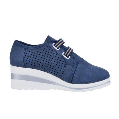 Sneakers by Stevvex blue perforated side panels, lace-up, white wedge sole on Tampa Home & Garden Store