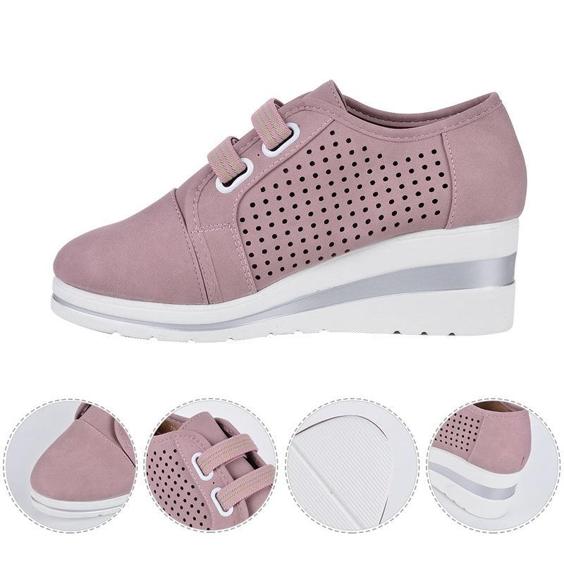 Stevvex pink perforated leather sneakers with white platform sole and double strap closures on Tampa Home & Garden Store