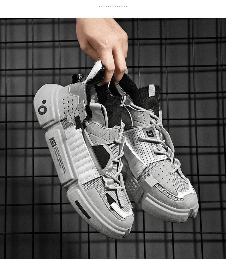 Stevvex athletic shoes gray and white mesh running sneakers with a chunky cushioned sole pair on Tampa Home & Garden Store