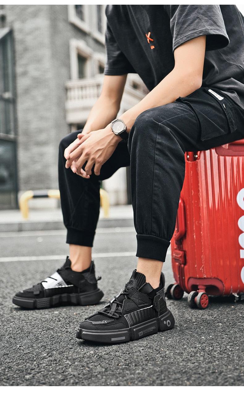 Stevvex athletic sneakers black high-top with breathable mesh and chunky sole pair on Tampa Home & Garden Store