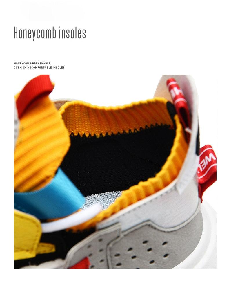 Stevvex athletic shoes breathable mesh upper with orange knit collar and blue strap on Tampa Home & Garden Store