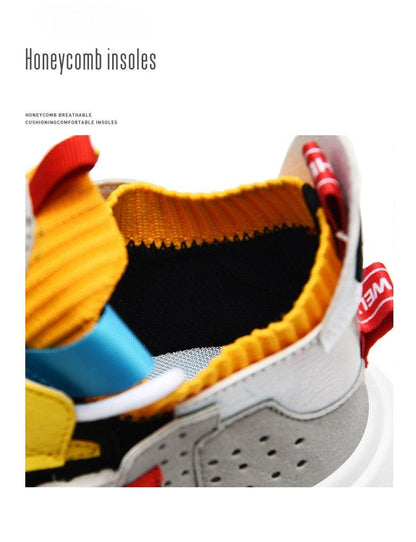 Stevvex athletic shoes breathable mesh upper with orange knit collar and blue strap on Tampa Home & Garden Store