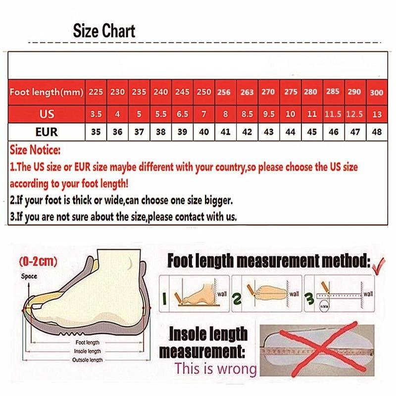 Stevvex athletic shoes size chart with US/EU sizes and foot-length measurement diagram on Tampa Home & Garden Store