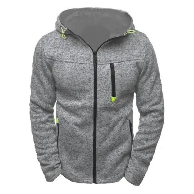 Stevvex gray fleece hoodie jacket with neon-green drawstrings and zip pockets on Tampa Home & Garden Store