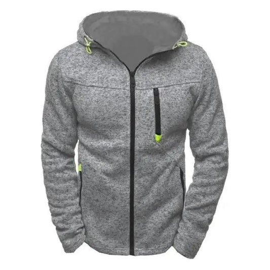 Stevvex gray fleece hoodie jacket with neon-green drawstrings and zip pockets on Tampa Home & Garden Store