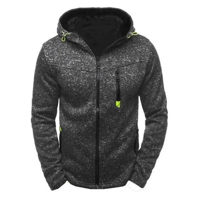 Stevvex men's hoodie fleece jacket with speckled fabric, hooded front zip and neon zipper pulls on Tampa Home & Garden Store
