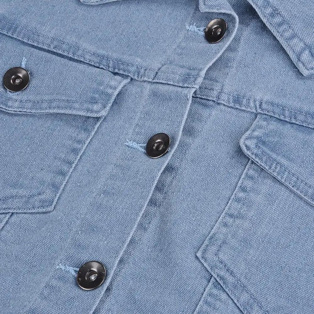 Denim trucker jacket by Stevvex in light blue with pocket flaps and metal snaps on Tampa Home & Garden Store