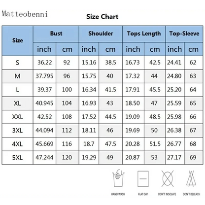 Stevvex ST93335OLD trucker jacket size chart with bust, shoulder, tops length S–5XL care icons on Tampa Home & Garden Store