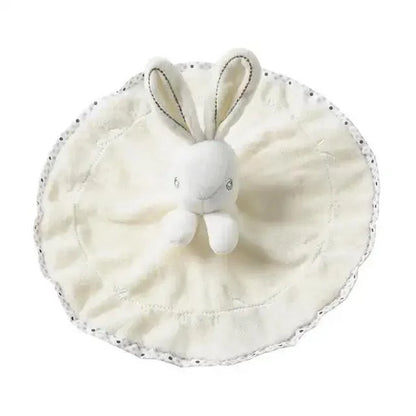 Stevvex plush rabbit baby toy attached to cream circular baby towel for soothing sleep on Tampa Home & Garden Store