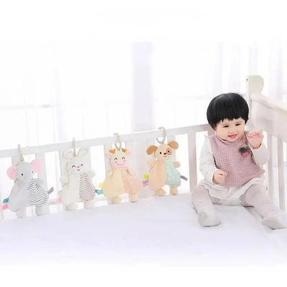 Stevvex stuffed plush baby toys hanging from crib rail in pastel colors for infants 0–12 months on Tampa Home & Garden Store