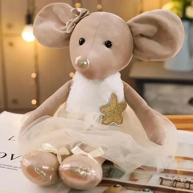 Stevvex stuffed rabbit plush with pacifier, beige fur, white tutu, star patch, shoes on Tampa Home & Garden Store