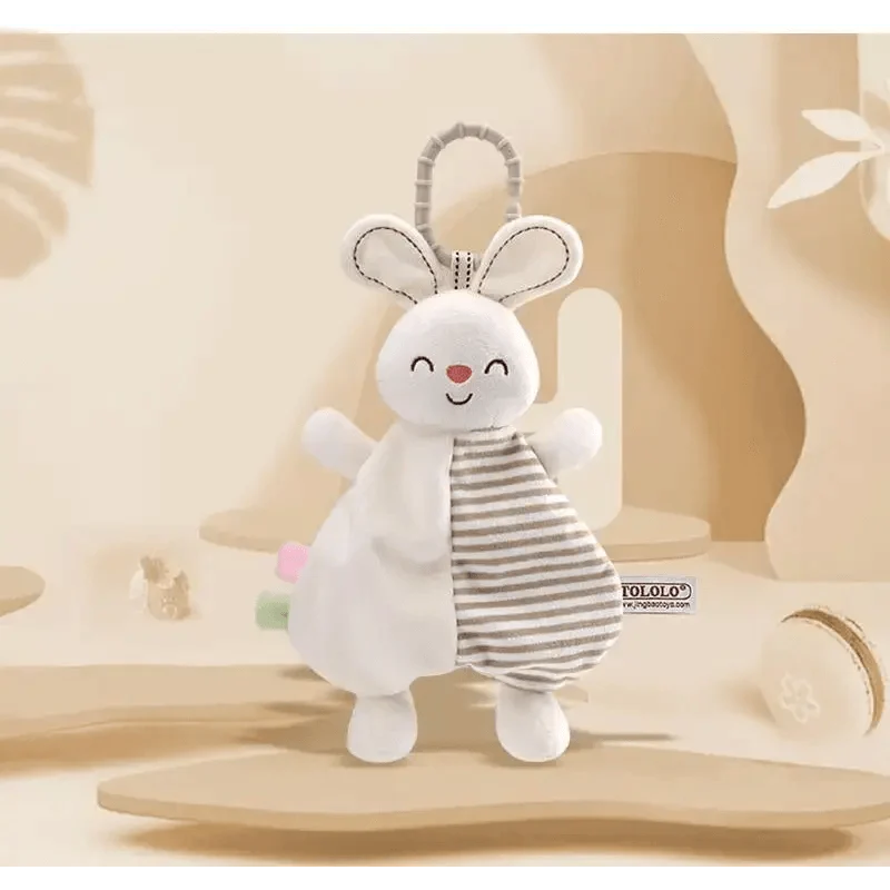 Stuffed bunny plush toy with white body and gray striped fabric, pacifier clips Stevvex on Tampa Home & Garden Store