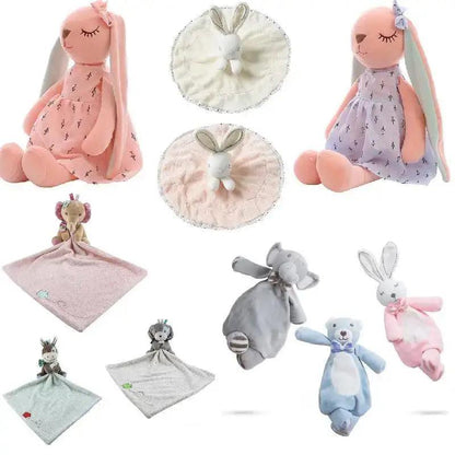 Bunny plush loveys and security blankets set for babies by Stevvex in pastel pink blue on Tampa Home & Garden Store