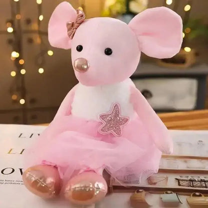 Pink plush rabbit stuffed toy for babies in soft tutu dress with star patch and bow on Tampa Home & Garden Store