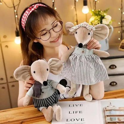 Stevvex plush elephant toys, set of two in gray with striped outfits, soft baby plush on Tampa Home & Garden Store