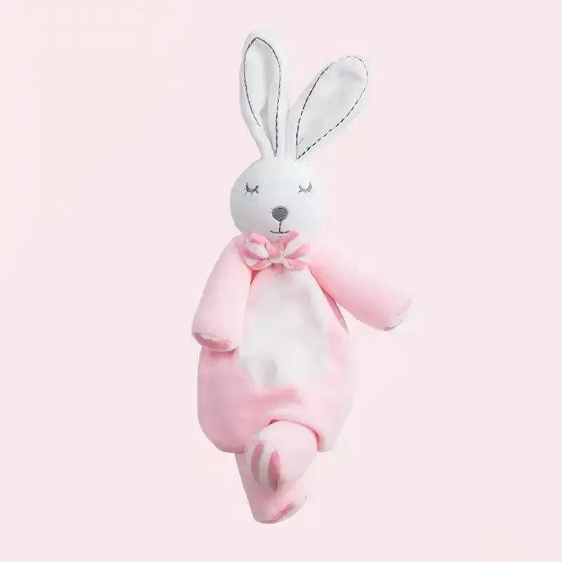 Stuffed rabbit plush toy by Stevvex, pink and white soft bunny with bow for infants on Tampa Home & Garden Store