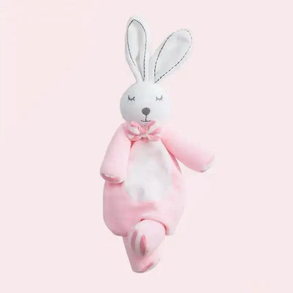 Stuffed rabbit plush toy by Stevvex, pink and white soft bunny with bow for infants on Tampa Home & Garden Store