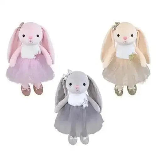 Stuffed bunny plush toy set 3-pack in pink grey with skirts for 0–12 months pacifier clip on Tampa Home & Garden Store
