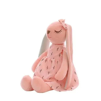 Pink Stevvex stuffed bunny plush with long ears in a printed dress baby toy 0–12 months on Tampa Home & Garden Store
