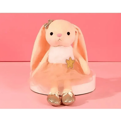 Stevvex stuffed bunny plush toy for infants in pink tutu dress with gold star badge on Tampa Home & Garden Store