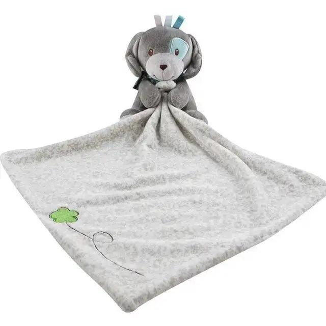 Plush rabbit baby toy with attached gray towel security blanket by Stevvex on Tampa Home & Garden Store