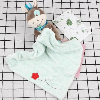 Stevvex stuffed rabbit plush toy with mint towel blanket attached for infant soothing; blue bow on Tampa Home & Garden Store