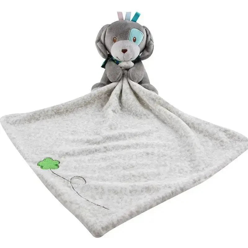Stevvex gray plush rabbit lovey with soft towel blanket for babies and green clover embroidery on Tampa Home & Garden Store