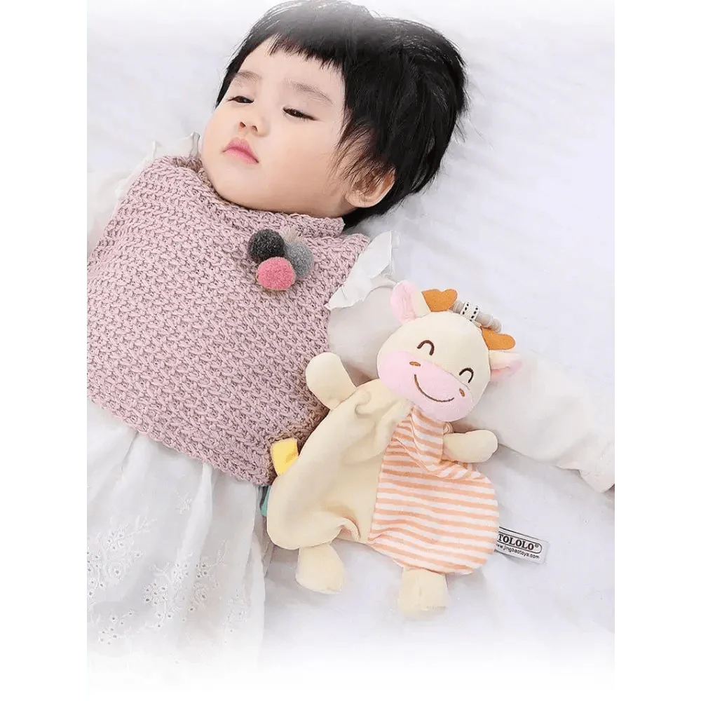 Stevvex stuffed rabbit plush toy with cream body and orange-striped dress for baby sleep on Tampa Home & Garden Store