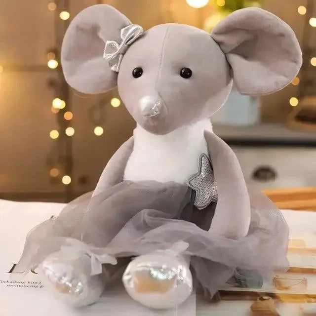 Gray plush bunny stuffed toy for babies with big ears, silver bow and star patch on Tampa Home & Garden Store