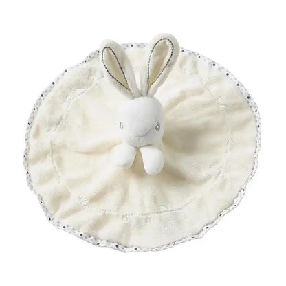 Stevvex plush bunny security blanket for babies, cream circular towel with white bunny head on Tampa Home & Garden Store