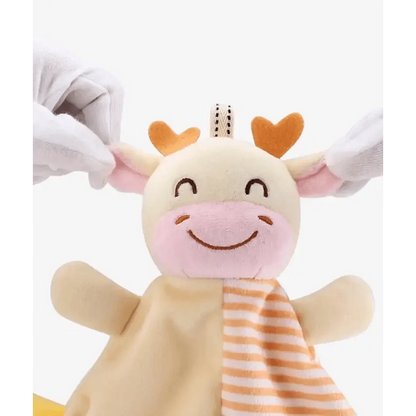 Stevvex plush rabbit infant toy with cream body, pink muzzle and orange striped scarf on Tampa Home & Garden Store