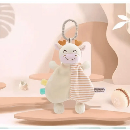Stevvex stuffed bunny plush toy with striped scarf, pastel mint body and loop pacifier clip on Tampa Home & Garden Store