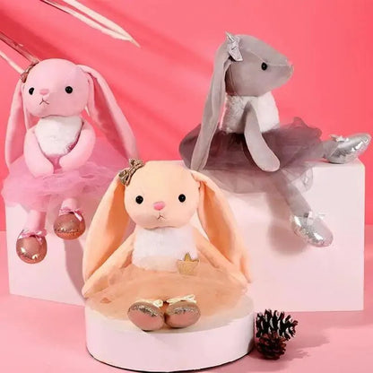 Stuffed bunny plush toy set of 3 in pastel pink, peach, gray with tutus by Stevvex on Tampa Home & Garden Store