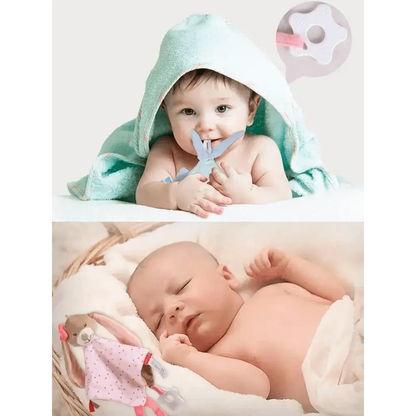 Stevvex soft rabbit plush toy with pacifier clip for infants, pastel blue and pink sleep aid on Tampa Home & Garden Store